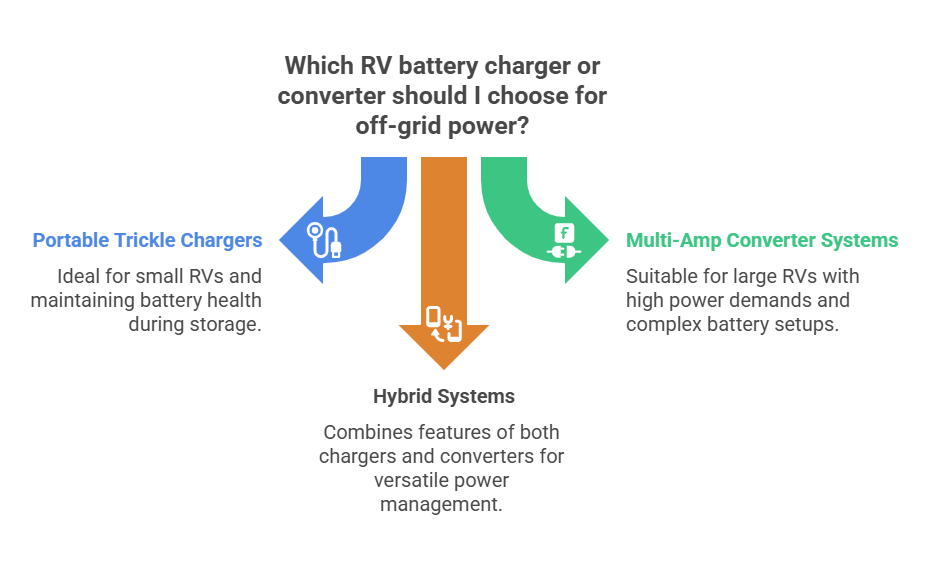 Which RV battery charge or converter should I choose for off-grid power